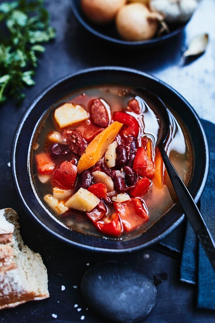 Soup with vegetables and sausage (Portugal)