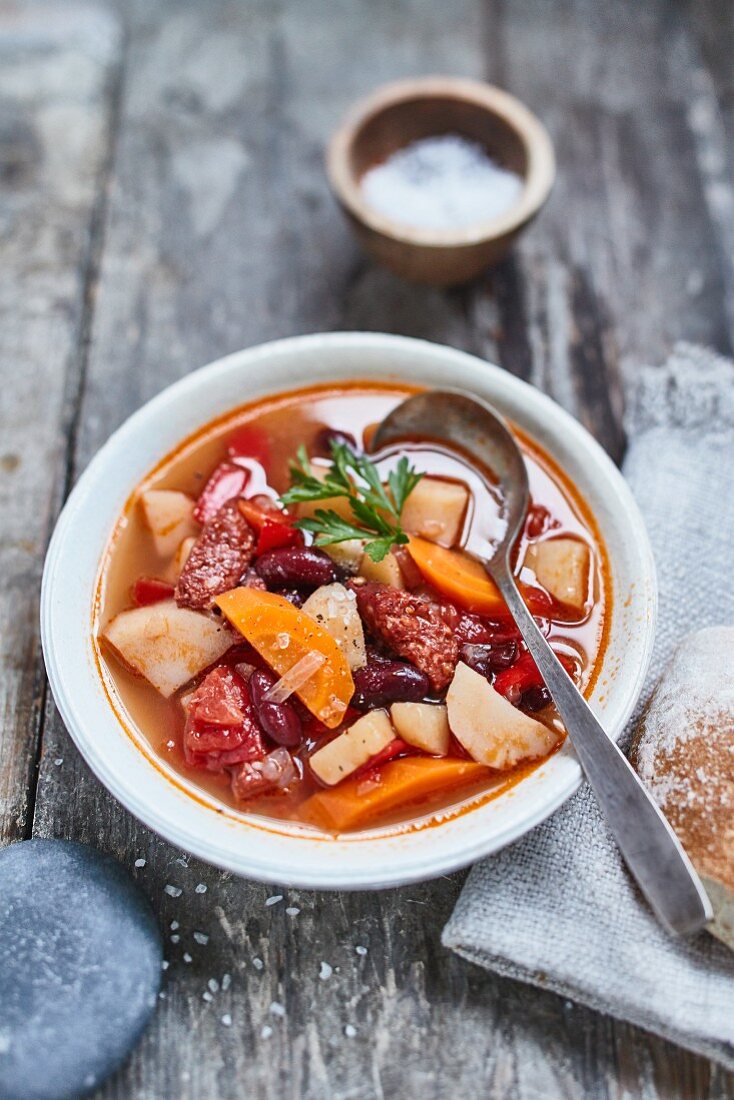 Soup with vegetables and sausage (Portugal)