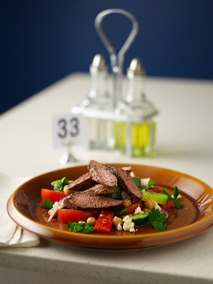 Greek Salad with Grilled Lamb