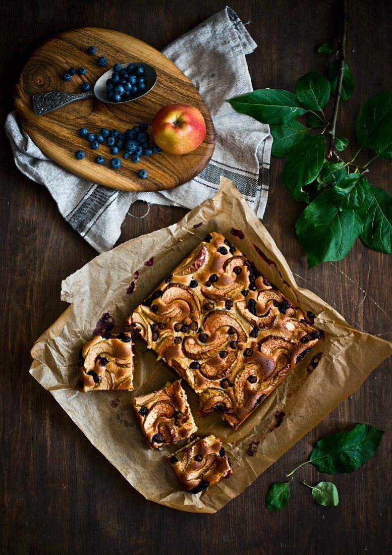 Apple and blueberry pie in a baking dish