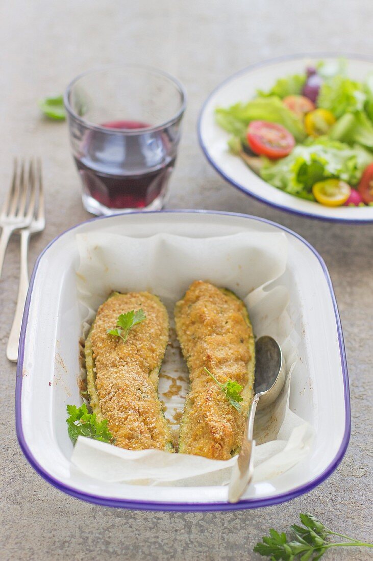 Courgette halves filled with tuna