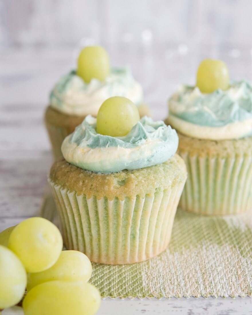 Cupcakes with green grapes