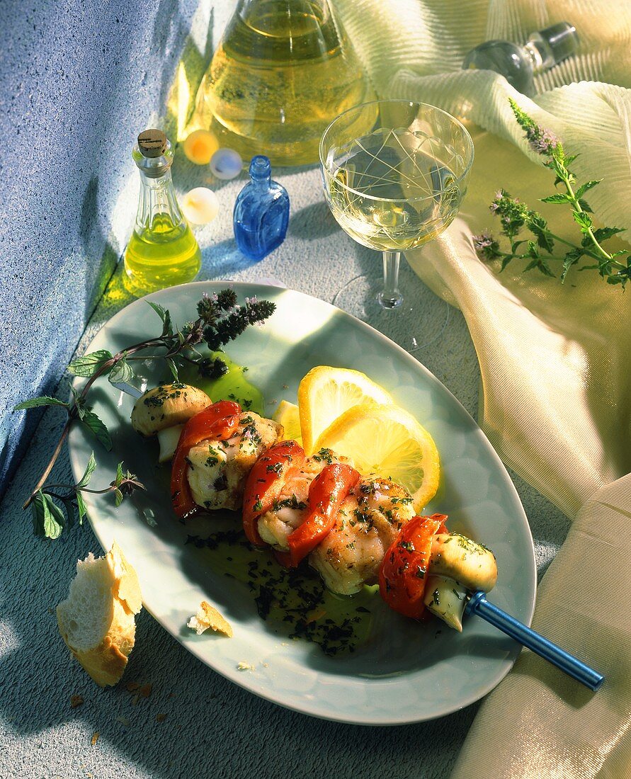 Fish and Pepper Skewer with Peppermint and Lemon