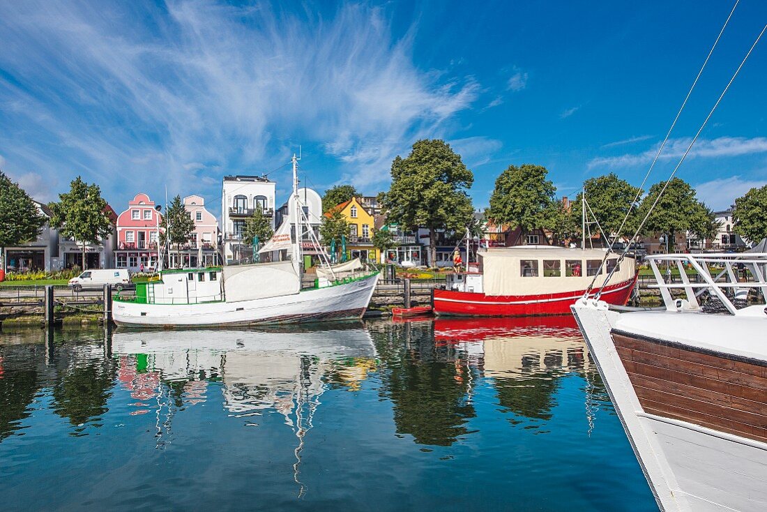Boats moored at 'Alten Strom', Rostock, Germany