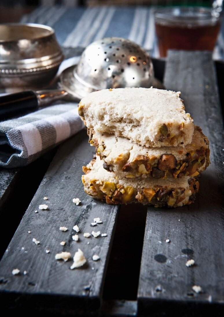 Almond biscuits with nuts, dried fruits and pistachios