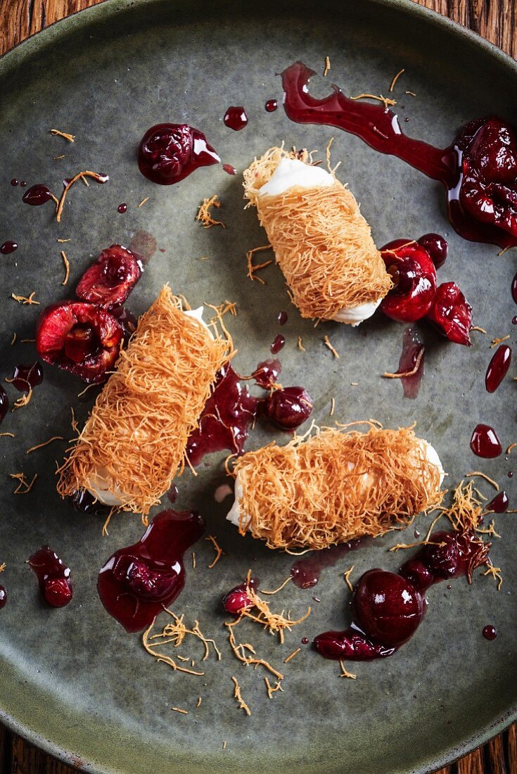 Knafeh with cherry sauce (Arabia)