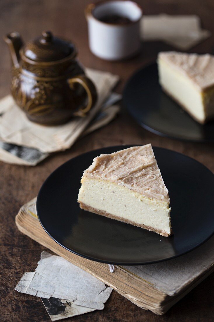 Slice of a brown butter vanilla cheesecake