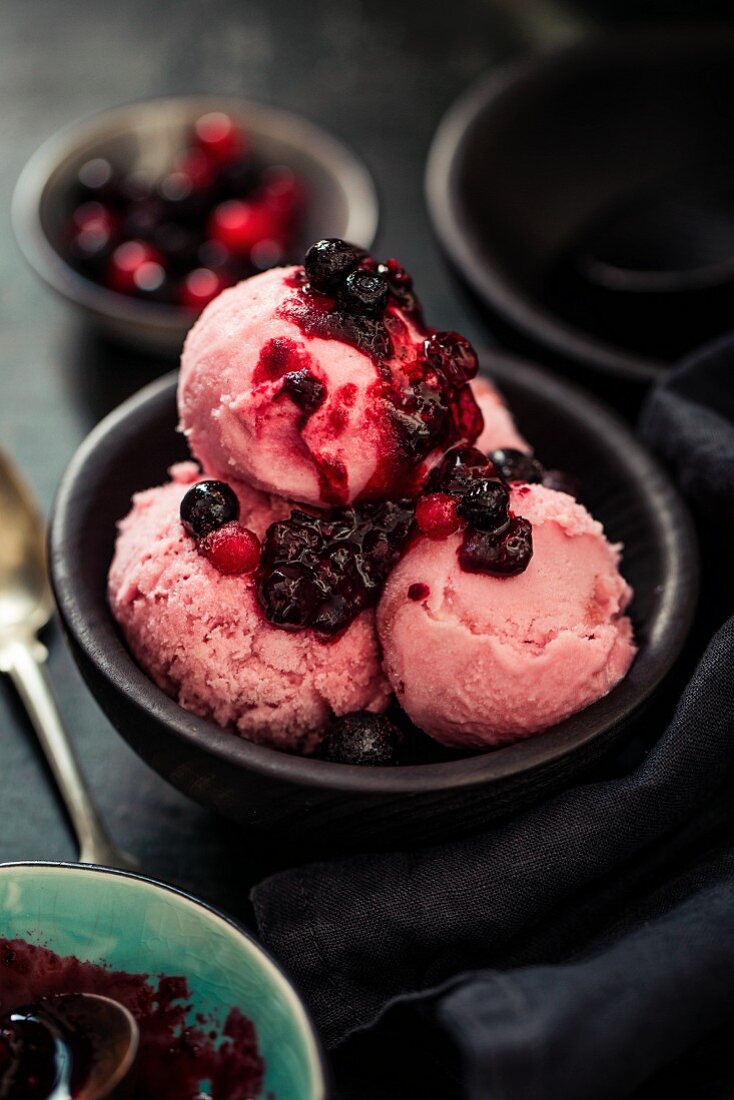 Wild berry ice cream with wild berry jam