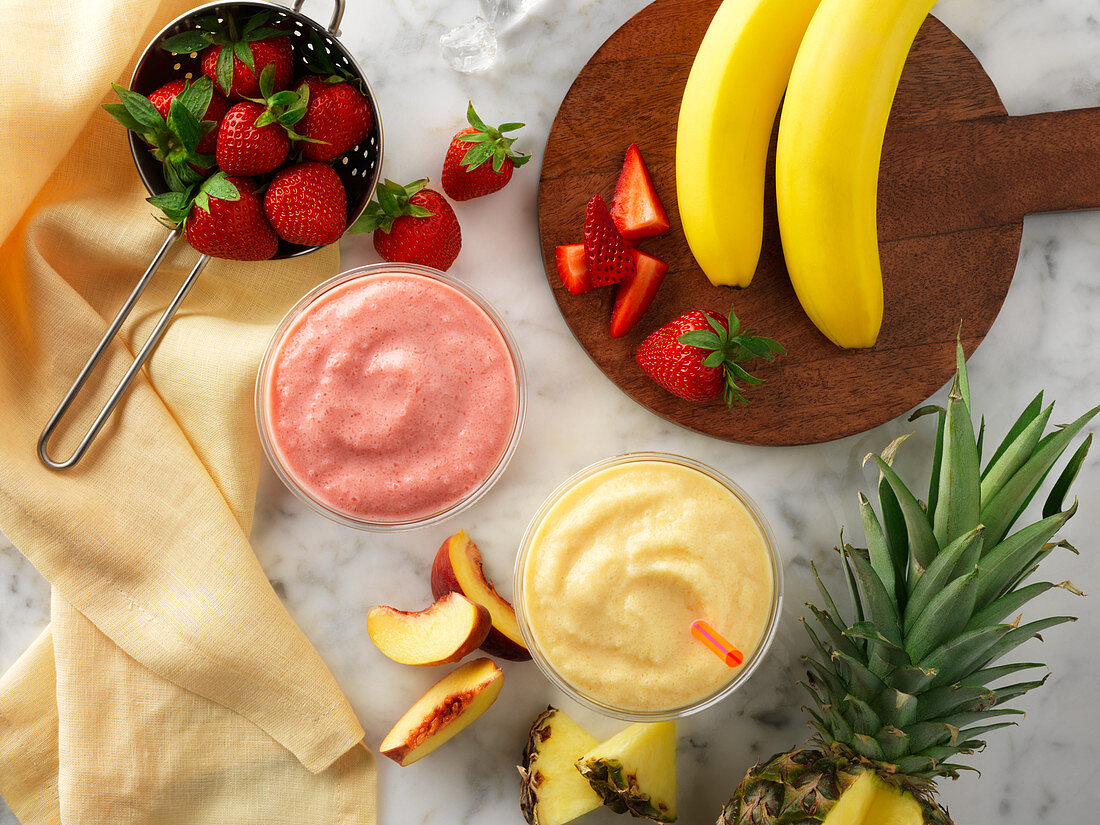 Two fruity smoothies