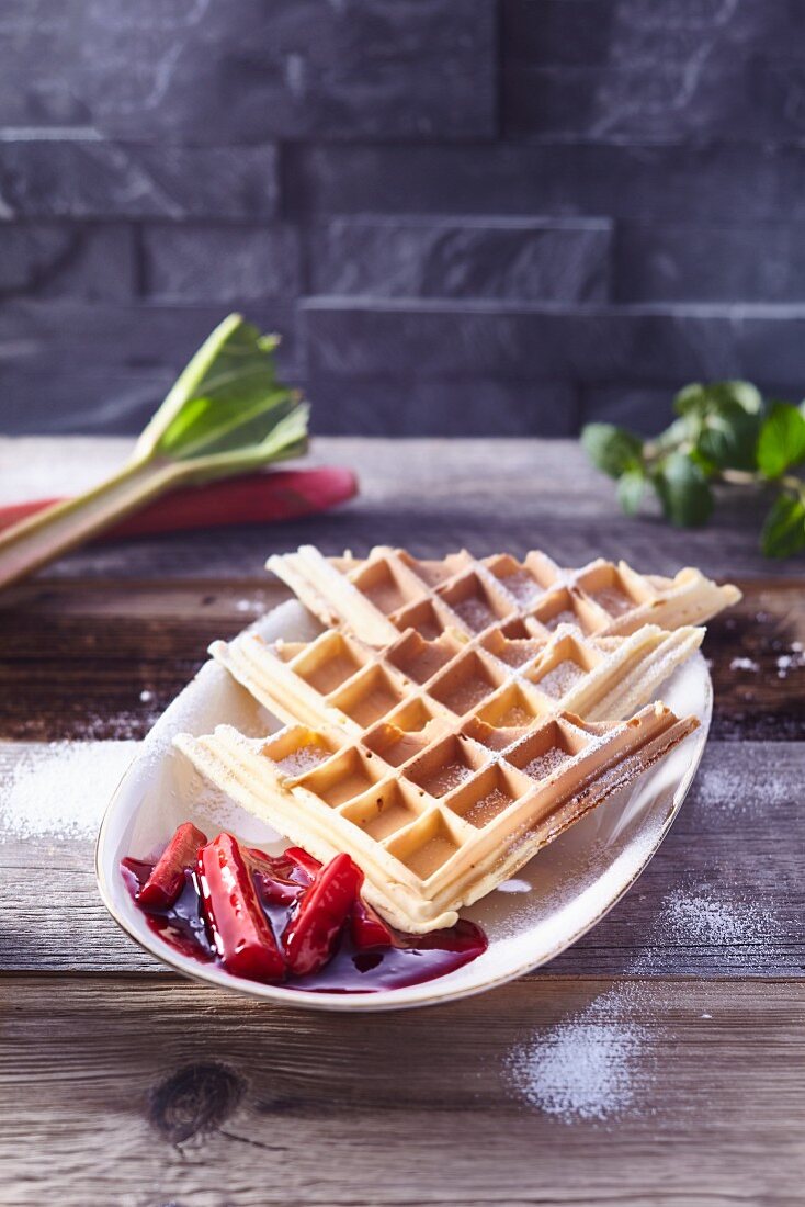 Waffles with rhubarb