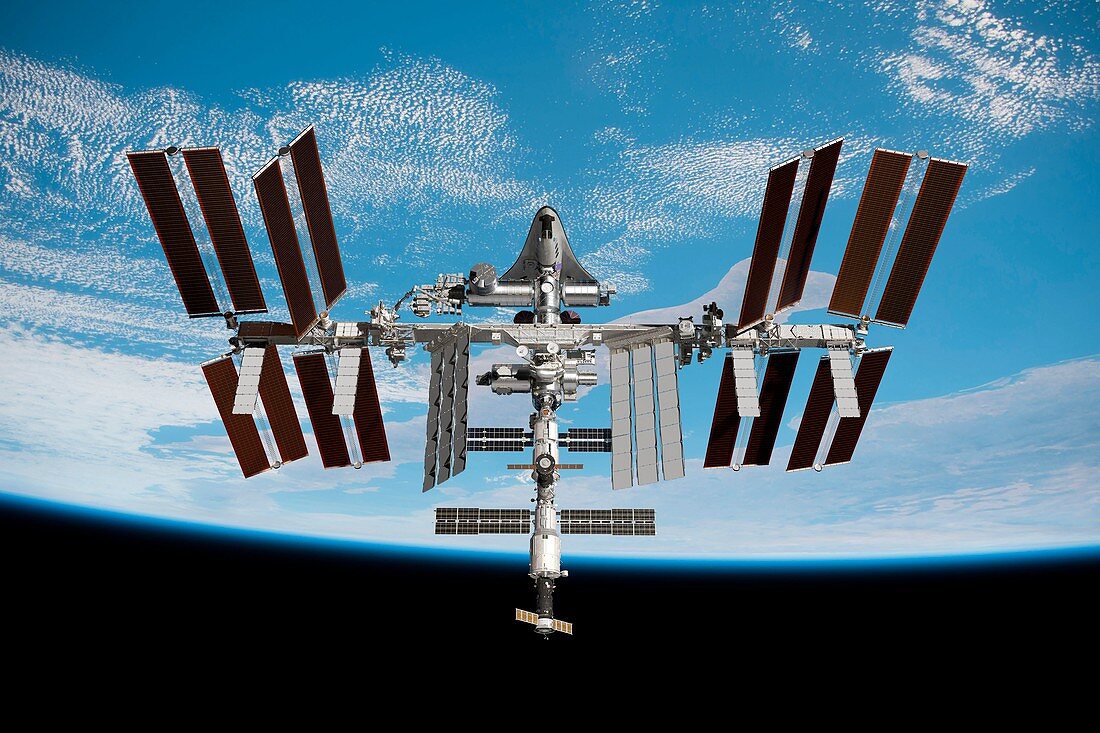 Cruise shuttle docked with the ISS, illustration