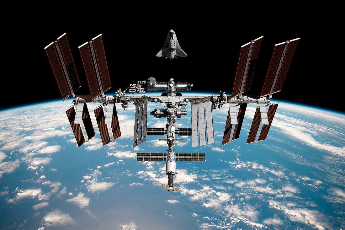 Cruise shuttle rendezvous with the ISS, illustration