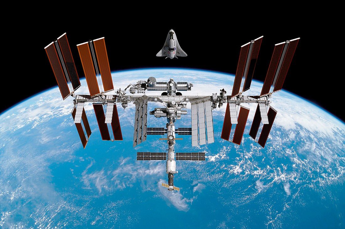 Cruise shuttle rendezvous with the ISS, illustration