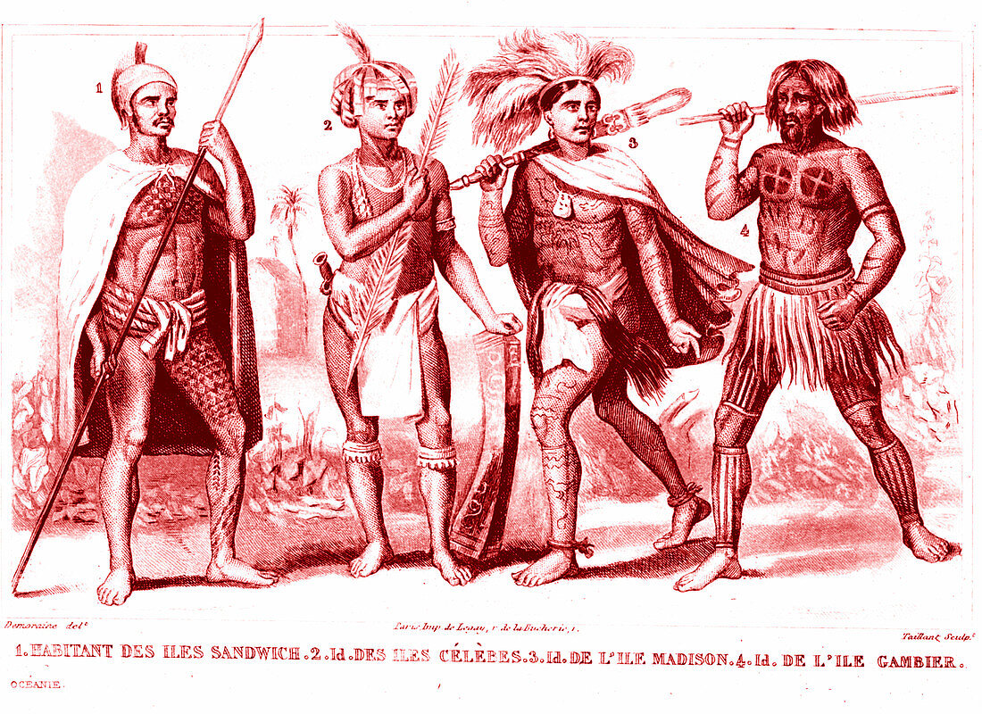 19th Century Sandwich Islands men, illustration
