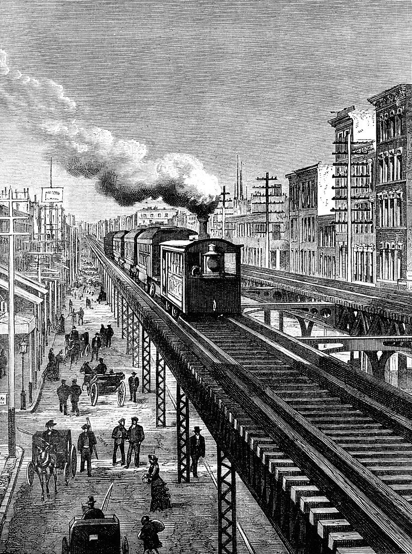 19th Century New York City elevated railway, illustration