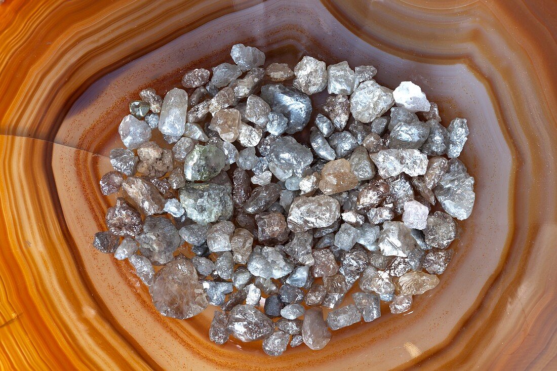 Industrial diamonds in agate bowl