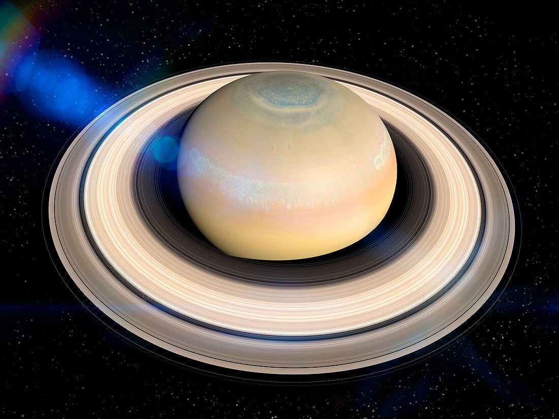 Saturn's north pole summer storms, illustration