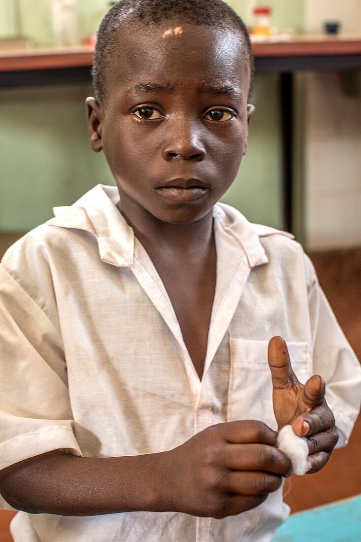 Injured boy in a hospital