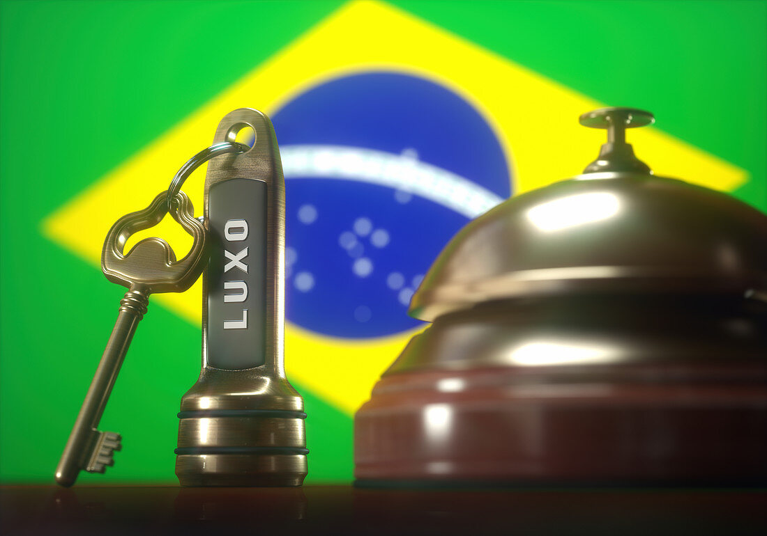 Hotel key and bell with brazilian flag, illustration