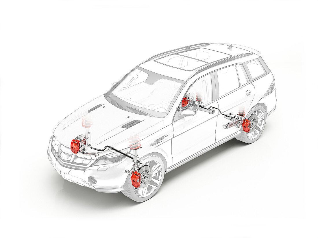 Technical drawing of brakes in car, illustration