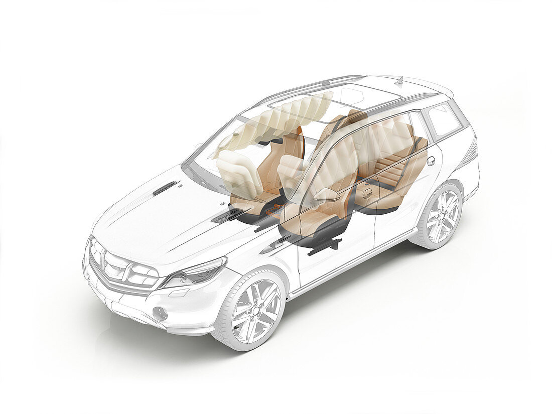 Technical drawing of car seats and airbags, illustration