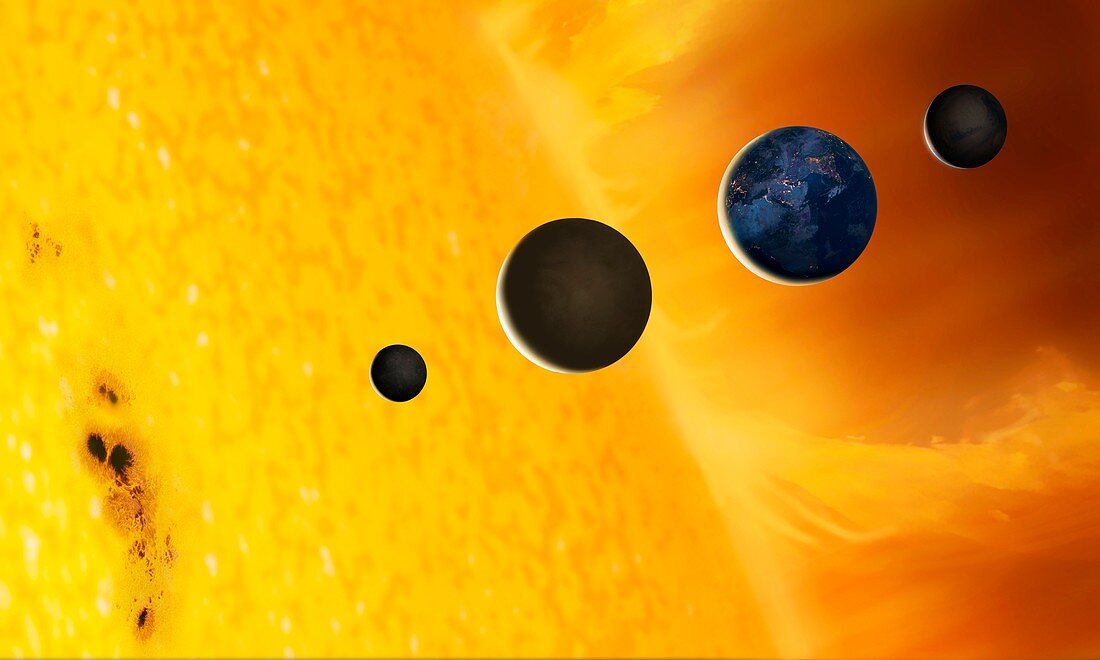 Sun and terrestrial planets, illustration