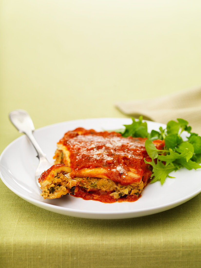 Portion of lasagnes