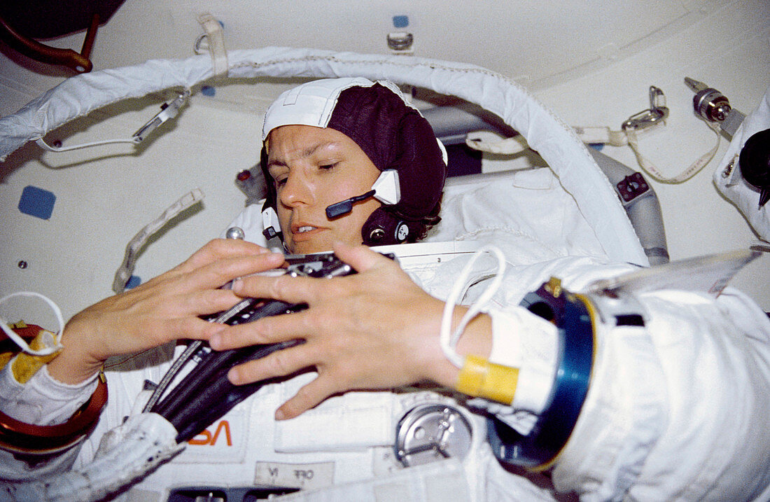 Astronaut Sullivan in EMU suit