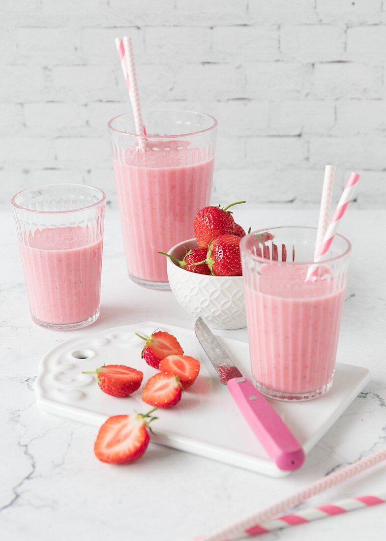 Glasses of strawberry shake