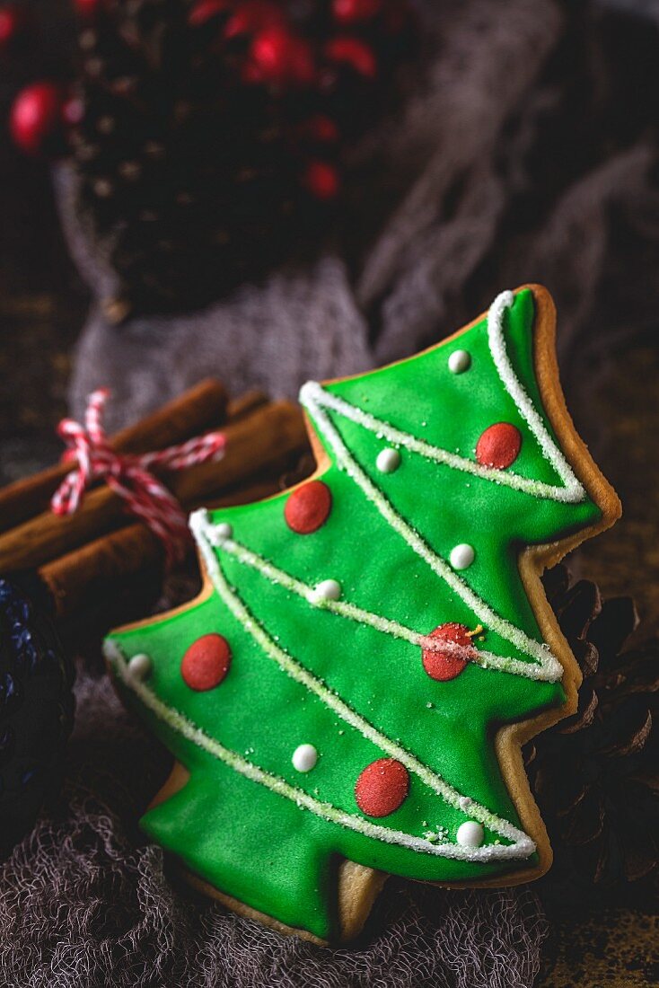 Christmas cookies on wooden table