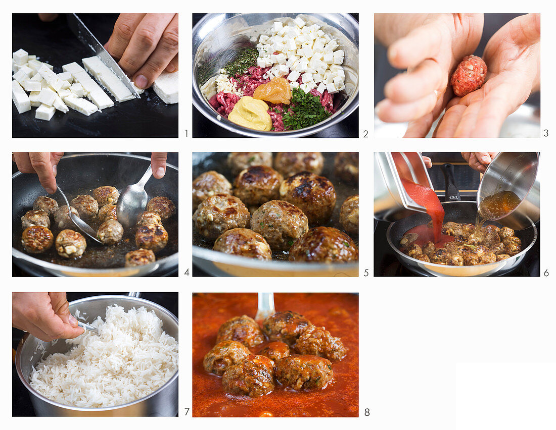 How to make lamb meatballs with tomato sauce, rice and mint