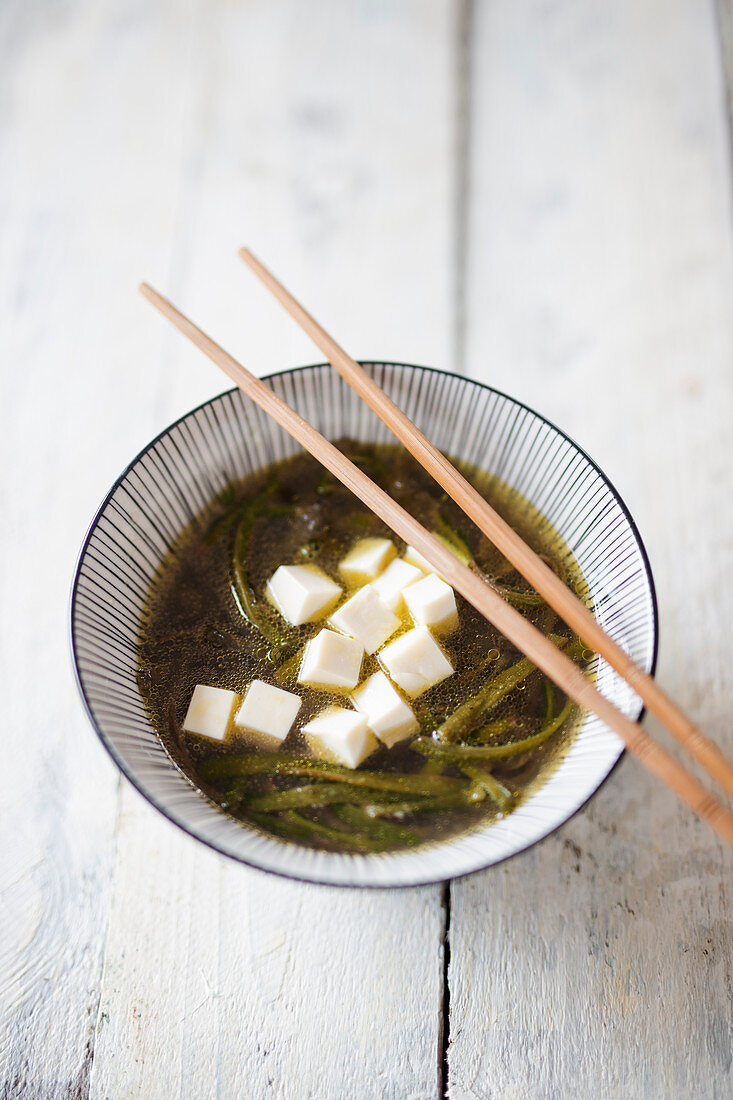 Miso soup with algae noodles
