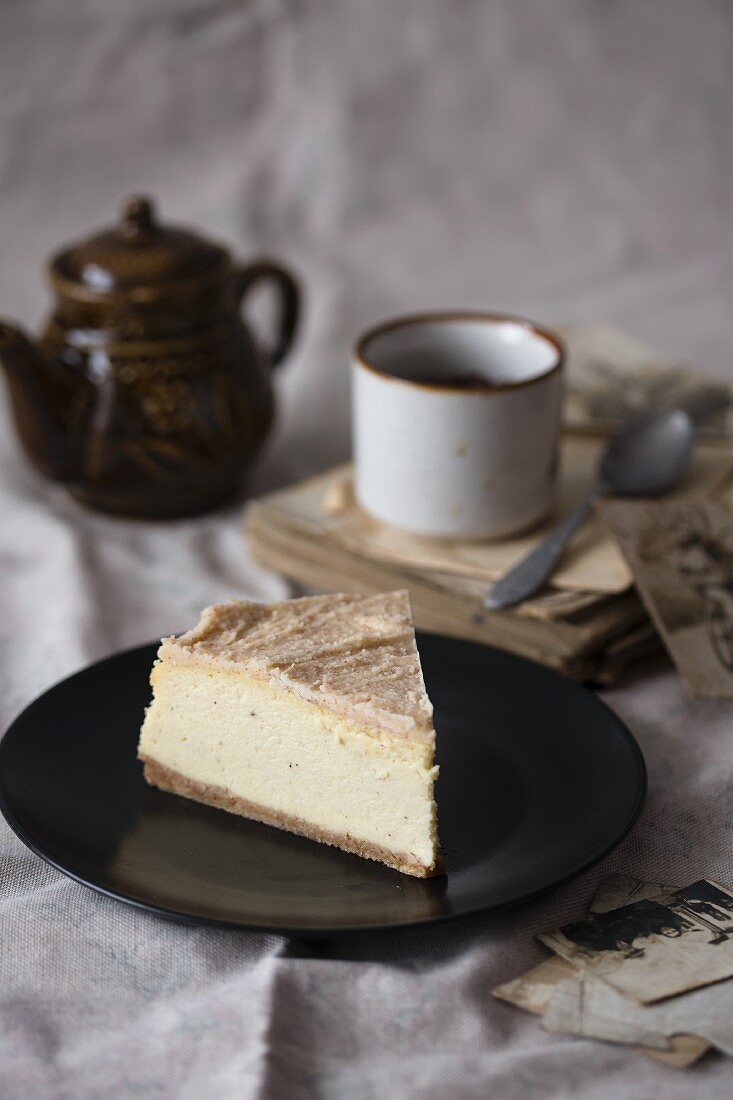 A slice of brown butter cheesecake
