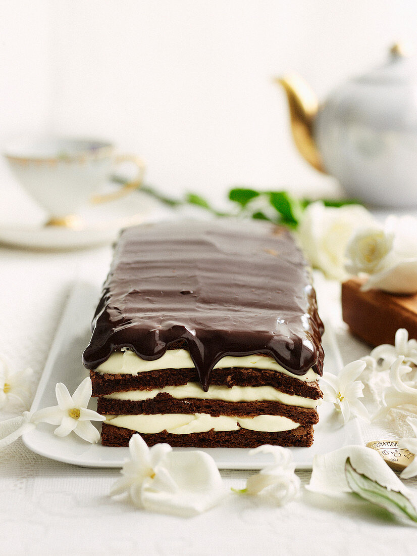 Schokoladen-Minz-Kuchen in Kastenform