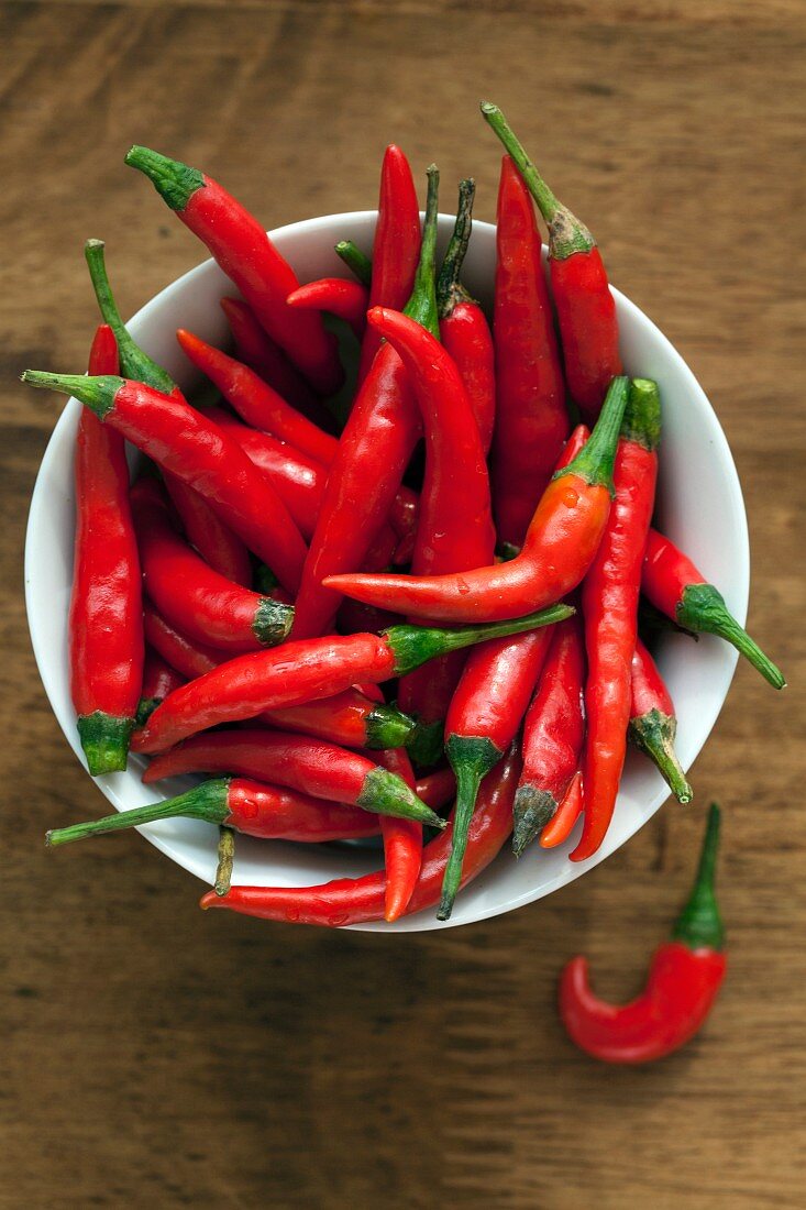 Red chillies in a dish