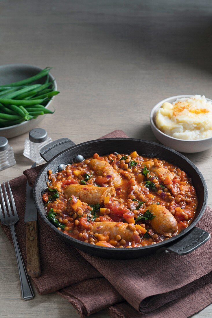 Lentil stew with sausage and kale