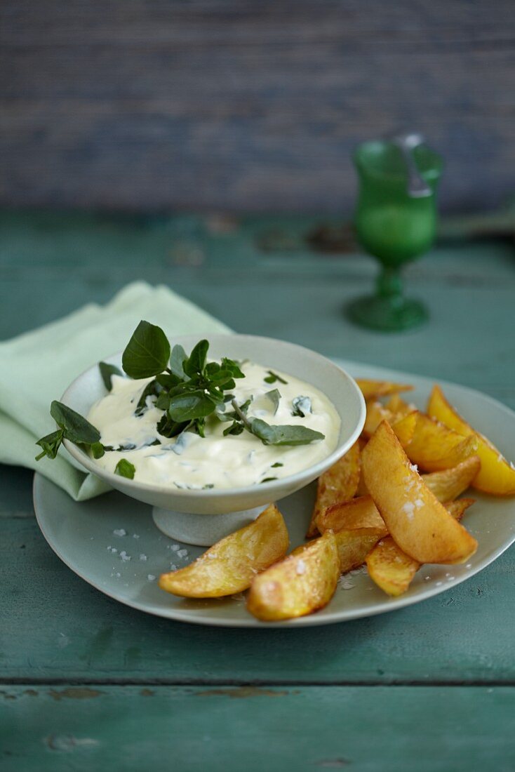 Watercress aioli with fries