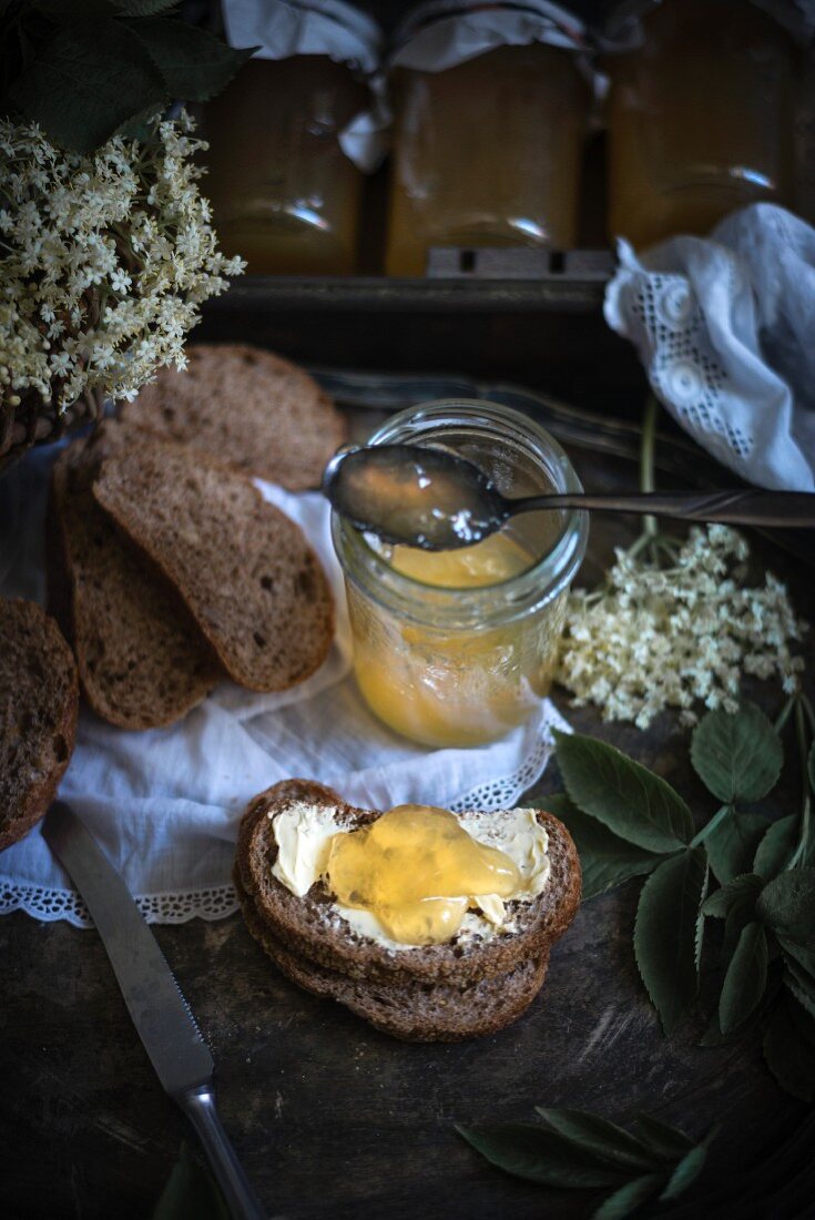 Bread with elderflower jam