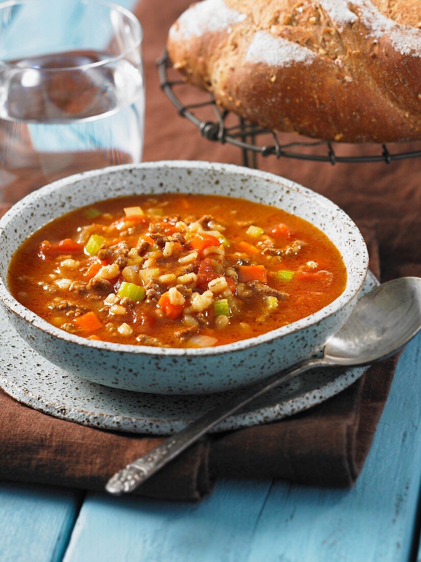 Vegetable soup with minced beef