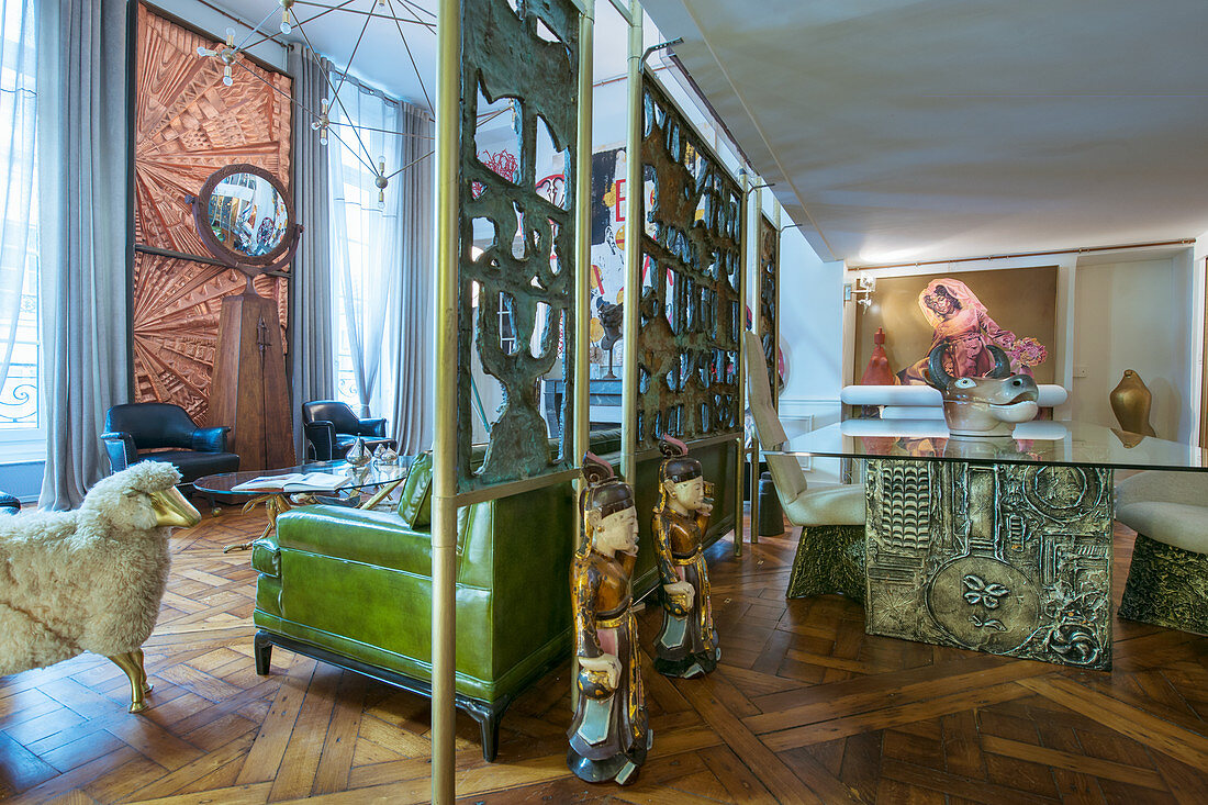 Living-dining room in artist's apartment