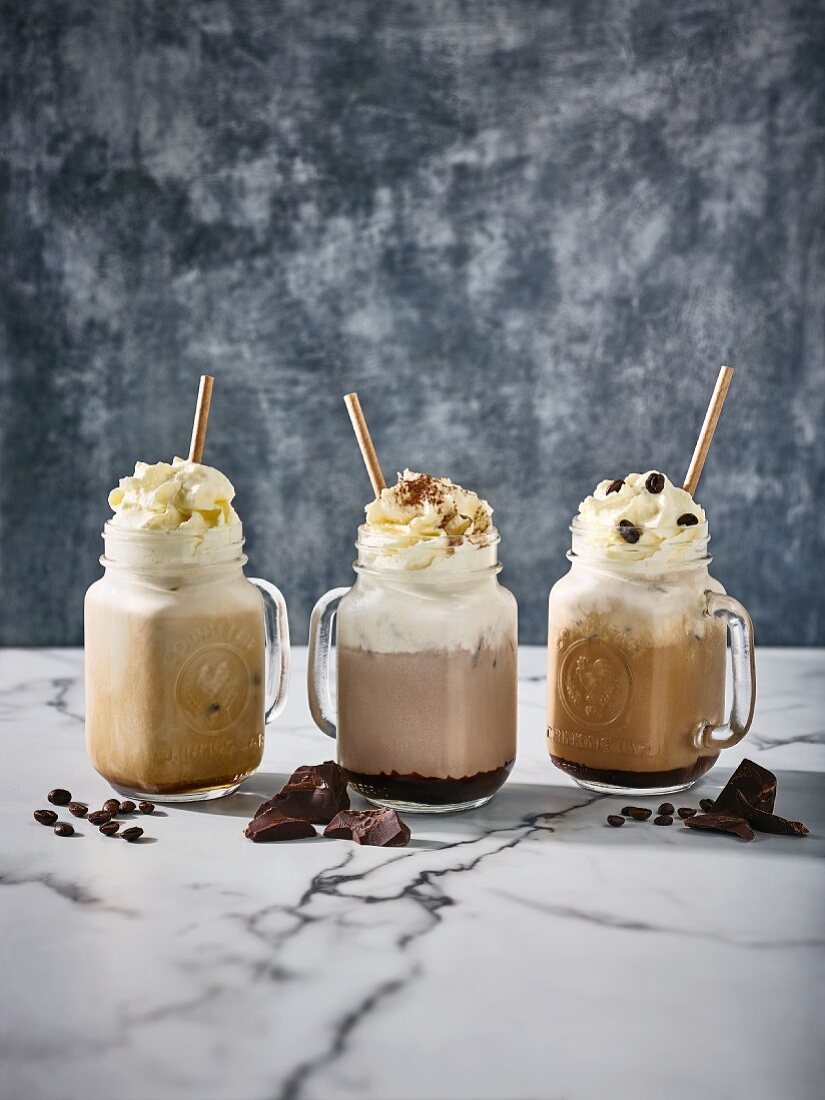 Iced coffees with cream