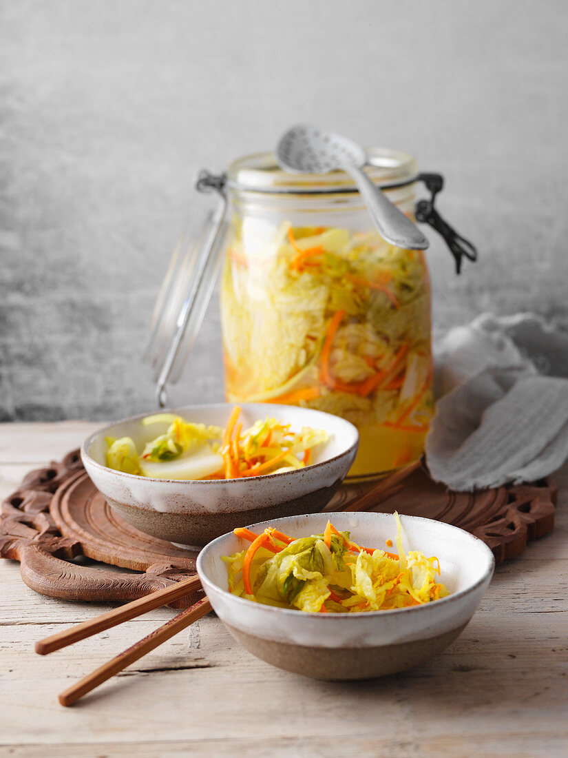Kimchi with turmeric (Korean fermented cabbage)