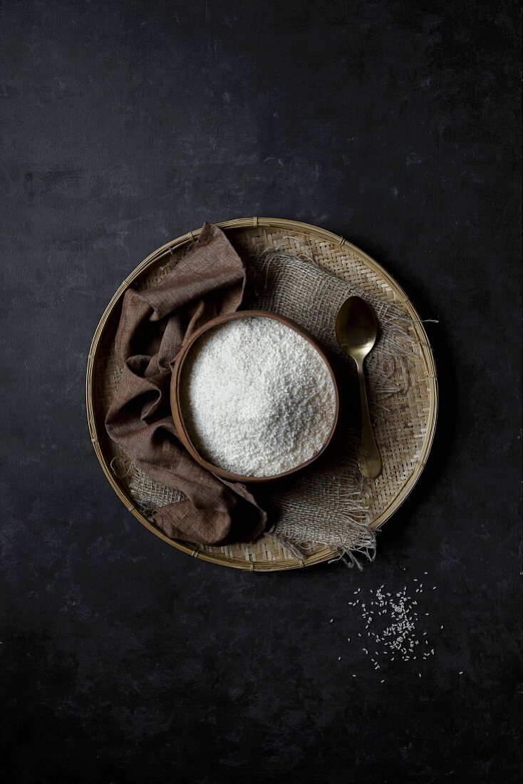 Indian Short Grain Rice on a black background