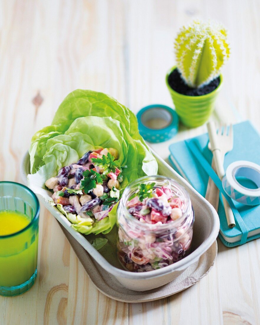 Three-legume lettuce cups