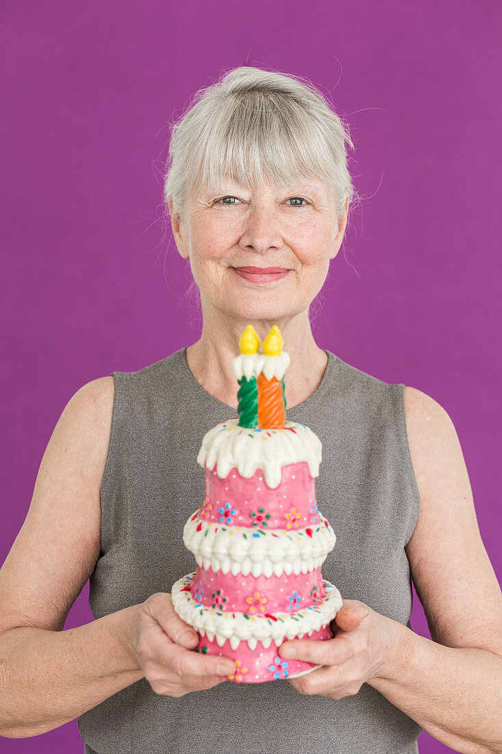 Elderly woman celebrating birthday