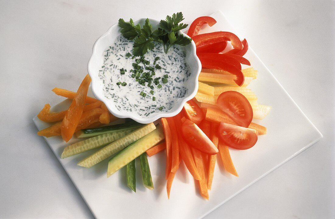 Raw vegetables with light herb dip