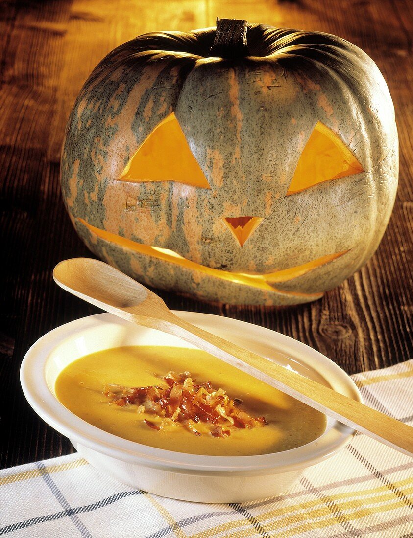 Pumpkin Soup with Bacon; Jack o'lantern