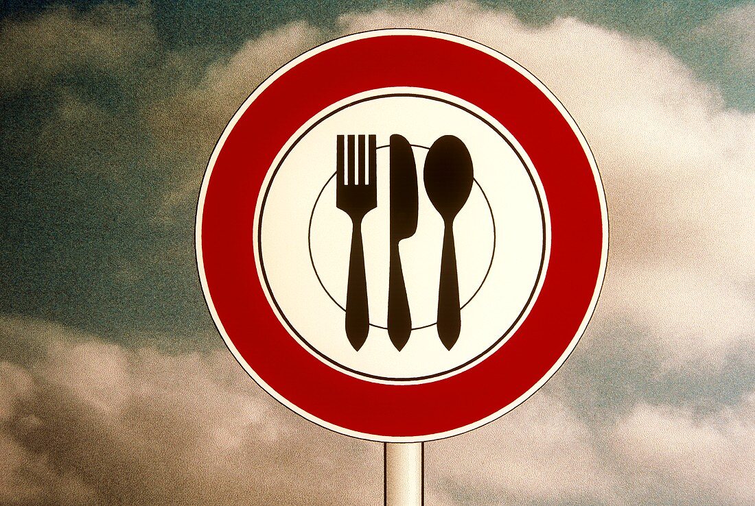 Verkehrsschild untersagt Essen: Symbolbild für Diät & Fasten