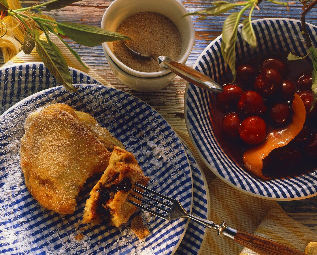 "Poor knights" with cherry compote and cinnamon sugar