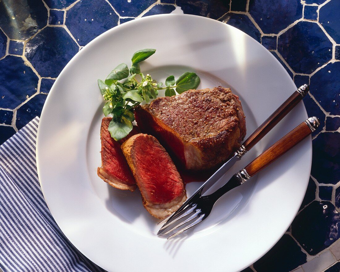 Beef Fillet Steak Sliced on a Plate